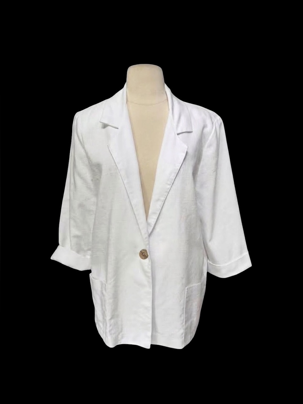 1980s‎ Alice Stuart White Linen Blend Single-Button Boyfriend Blazer